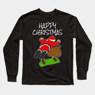 Skateboarding Santa Fallen Off Skateboard Funny Christmas Long Sleeve T-Shirt